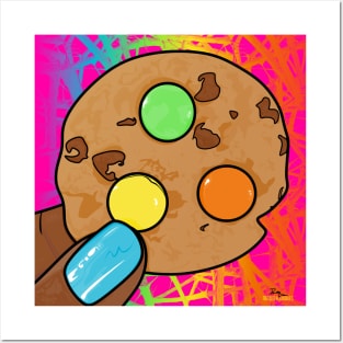 Psychedelic colorful chocolate chip cookie Posters and Art